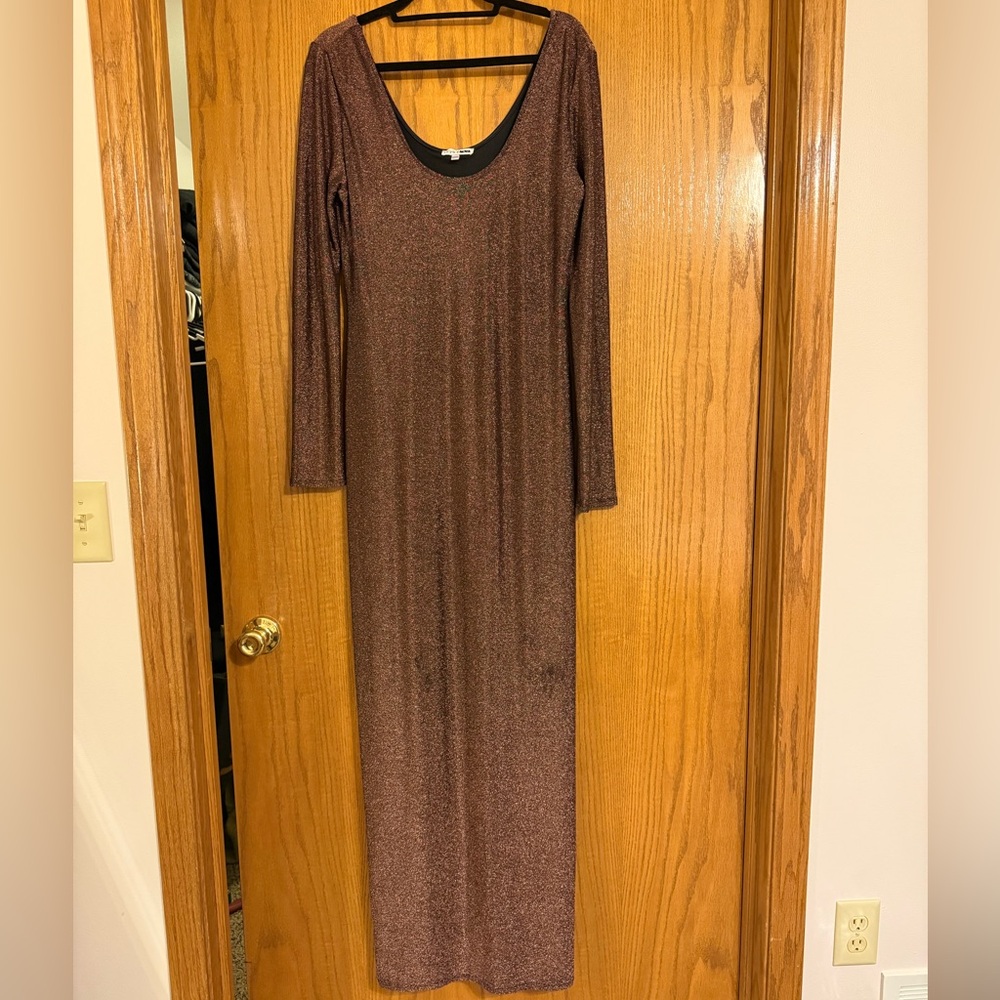 Elegant Brown Long Sleeve Dress Shimmer